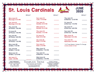 June 2020 St. Louis Cardinals Printable Schedule