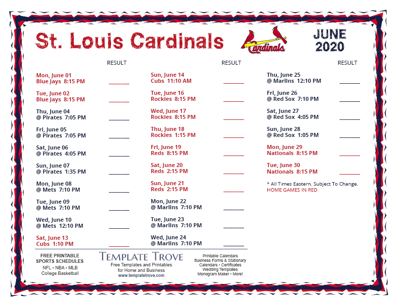 Printable 2020 St. Louis Cardinals Schedule