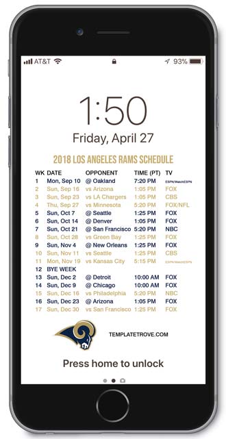 2018 Los Angeles Rams Lock Screen Schedule