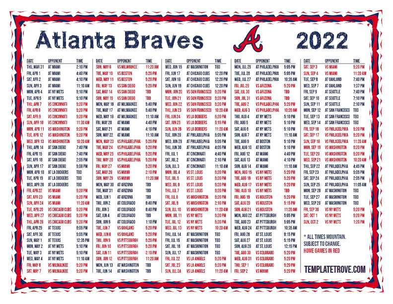 Atlanta Braves 2023 Schedule Printable - Printable World Holiday