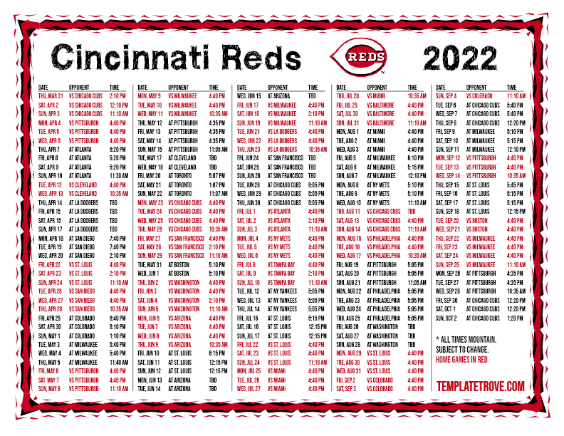 Printable 2022 Cincinnati Reds Schedule