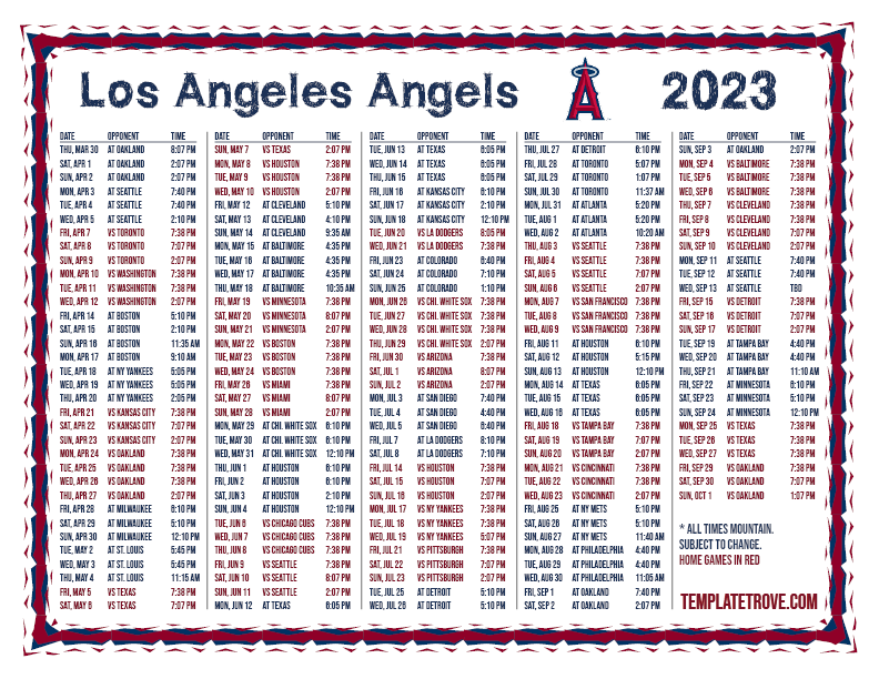 Printable 2023 Los Angeles Angels Schedule