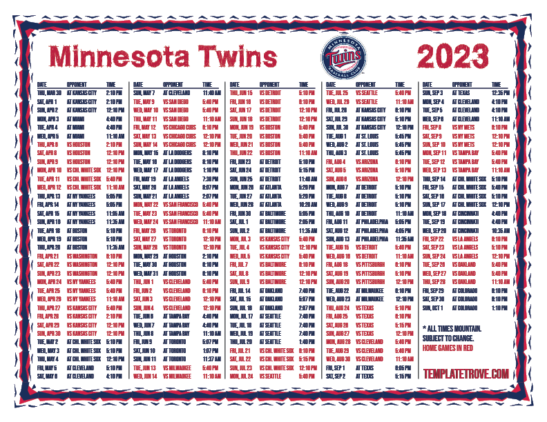 Printable 2023 Minnesota Twins Schedule