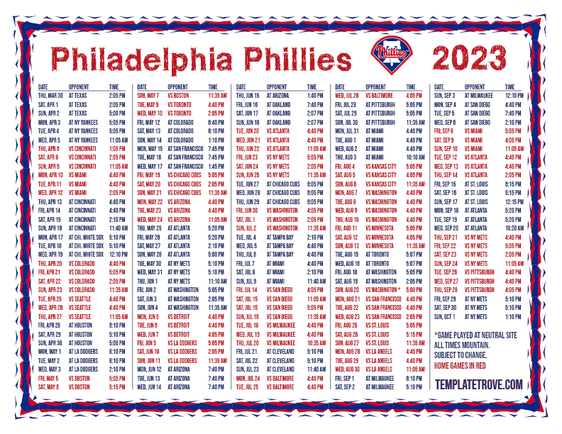 Printable 2023 Philadelphia Phillies Schedule