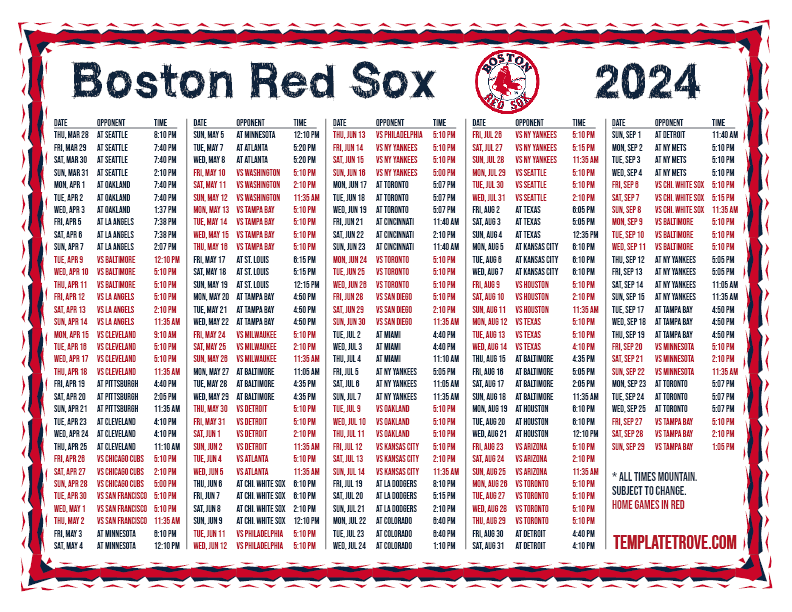 Printable 2024 Boston Red Sox Schedule