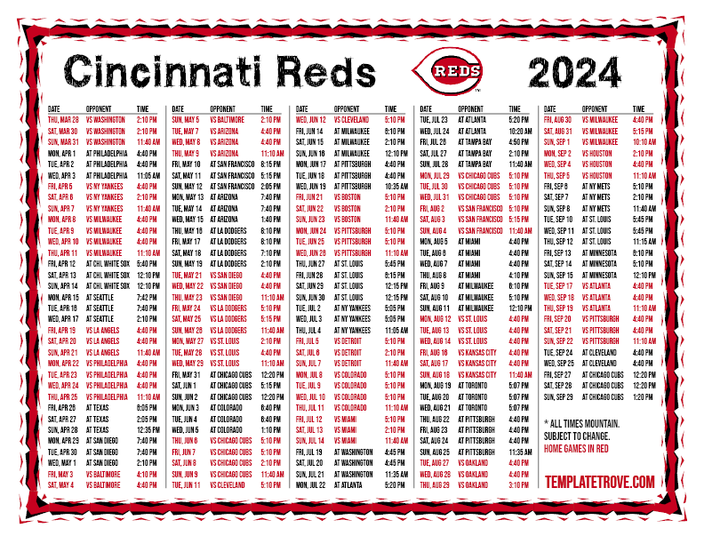 Printable 2024 Cincinnati Reds Schedule