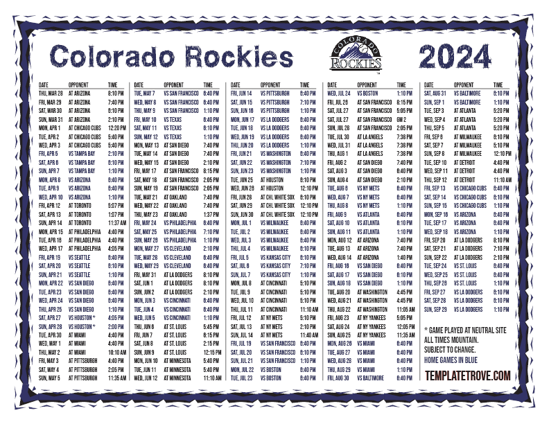 Colorado Rockies Printable Schedule 2024 Ginnie Eleanora