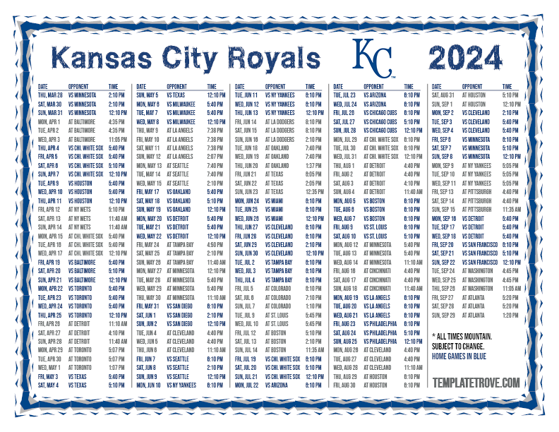 Printable 2024 Kansas City Royals Schedule