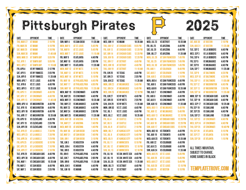 Pittsburgh Pirates Schedule 2025 Pdf