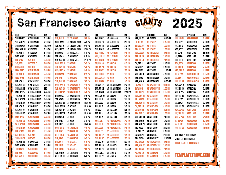 Sf Giants Calendar 2025