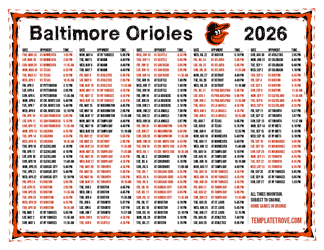 Mountain Times 2026
 Baltimore Orioles Printable Schedule