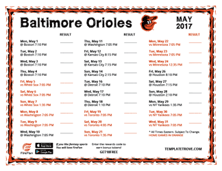 May 2017 Baltimore Orioles Printable Schedule
