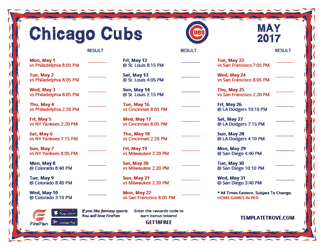 May 2017 Chicago Cubs Printable Schedule