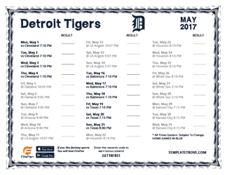 May 2017 Detroit Tigers Printable Schedule