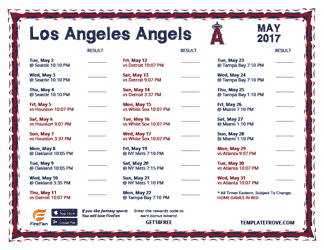 May 2017 Los Angeles Angels Printable Schedule
