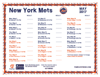 May 2017 New York Mets Printable Schedule