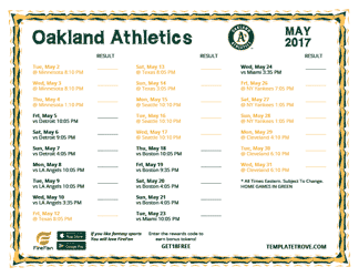 May 2017 Oakland Athletics Printable Schedule