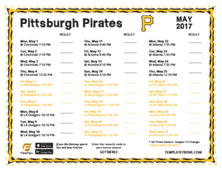 May 2017 Pittsburgh Pirates Printable Schedule