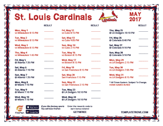 May 2017 St. Louis Cardinals Printable Schedule