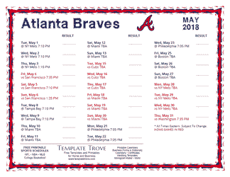 May 2018 Atlanta Braves Printable Schedule