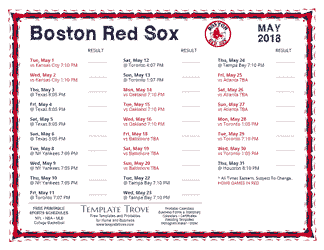 May 2018 Boston Red Sox Printable Schedule