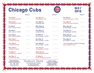 May 2018 Chicago Cubs Printable Schedule