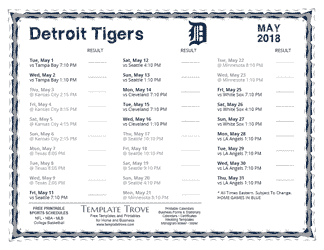 May 2018 Detroit Tigers Printable Schedule