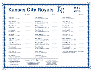 May 2018 Kansas City Royals Printable Schedule
