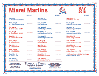 May 2018 Miami Marlins Printable Schedule