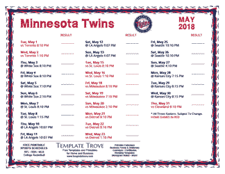 May 2018 Minnesota Twins Printable Schedule
