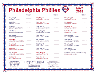 May 2018 Philadelphia Phillies Printable Schedule