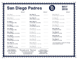 May 2018 San Diego Padres Printable Schedule