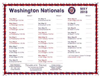 May 2018 Washington Nationals Printable Schedule