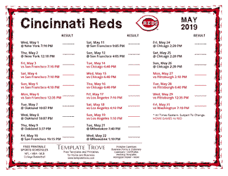 May 2019 Cincinnati Reds Printable Schedule
