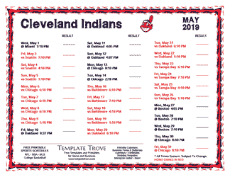 May 2019 Cleveland Indians Printable Schedule