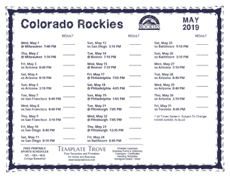 May 2019 Colorado Rockies Printable Schedule