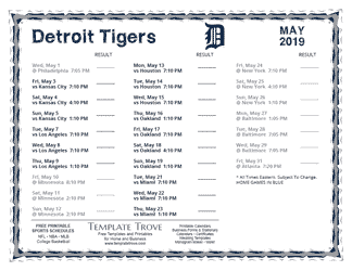 May 2019 Detroit Tigers Printable Schedule