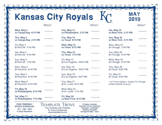 May 2019 Kansas City Royals Printable Schedule