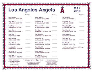 May 2019 Los Angeles Angels Printable Schedule