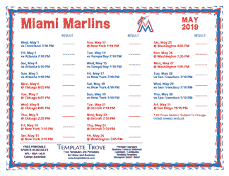 May 2019 Miami Marlins Printable Schedule