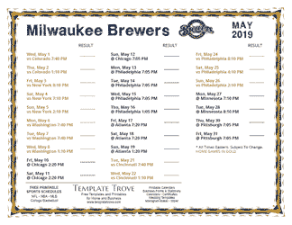 May 2019 Milwaukee Brewers Printable Schedule
