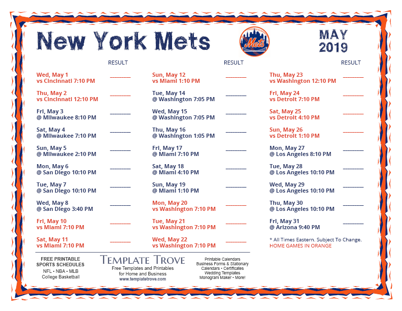 Mets 2022 Printable Schedule Printable 2019 New York Mets Schedule