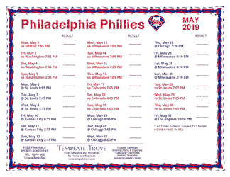 May 2019 Philadelphia Phillies Printable Schedule
