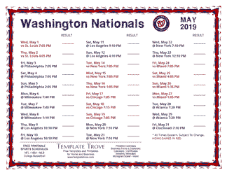 May 2019 Washington Nationals Printable Schedule