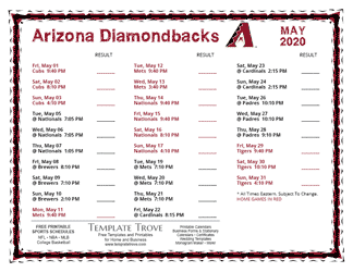May 2020 Arizona Diamondbacks Printable Schedule