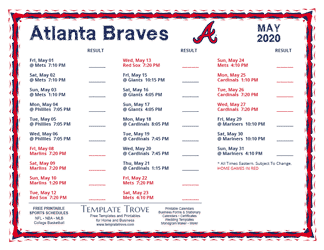 May 2020 Atlanta Braves Printable Schedule