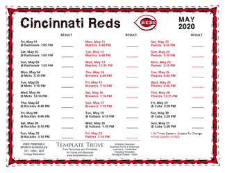 May 2020 Cincinnati Reds Printable Schedule