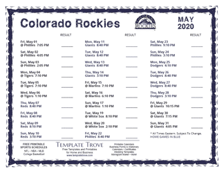 May 2020 Colorado Rockies Printable Schedule