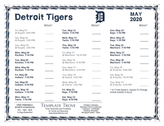 May 2020 Detroit Tigers Printable Schedule