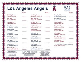 May 2020 Los Angeles Angels Printable Schedule